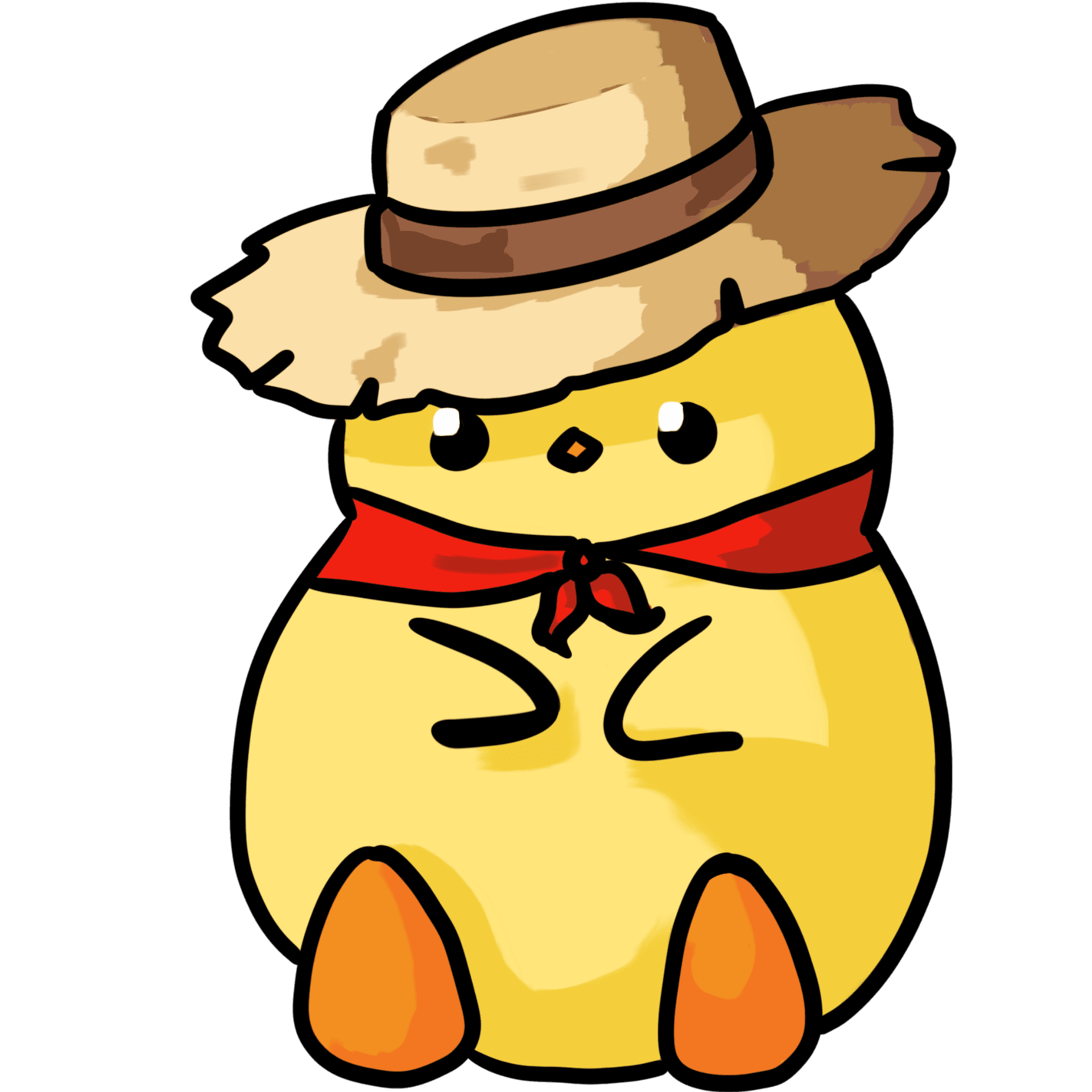 Cowboy chicken character with a straw hat