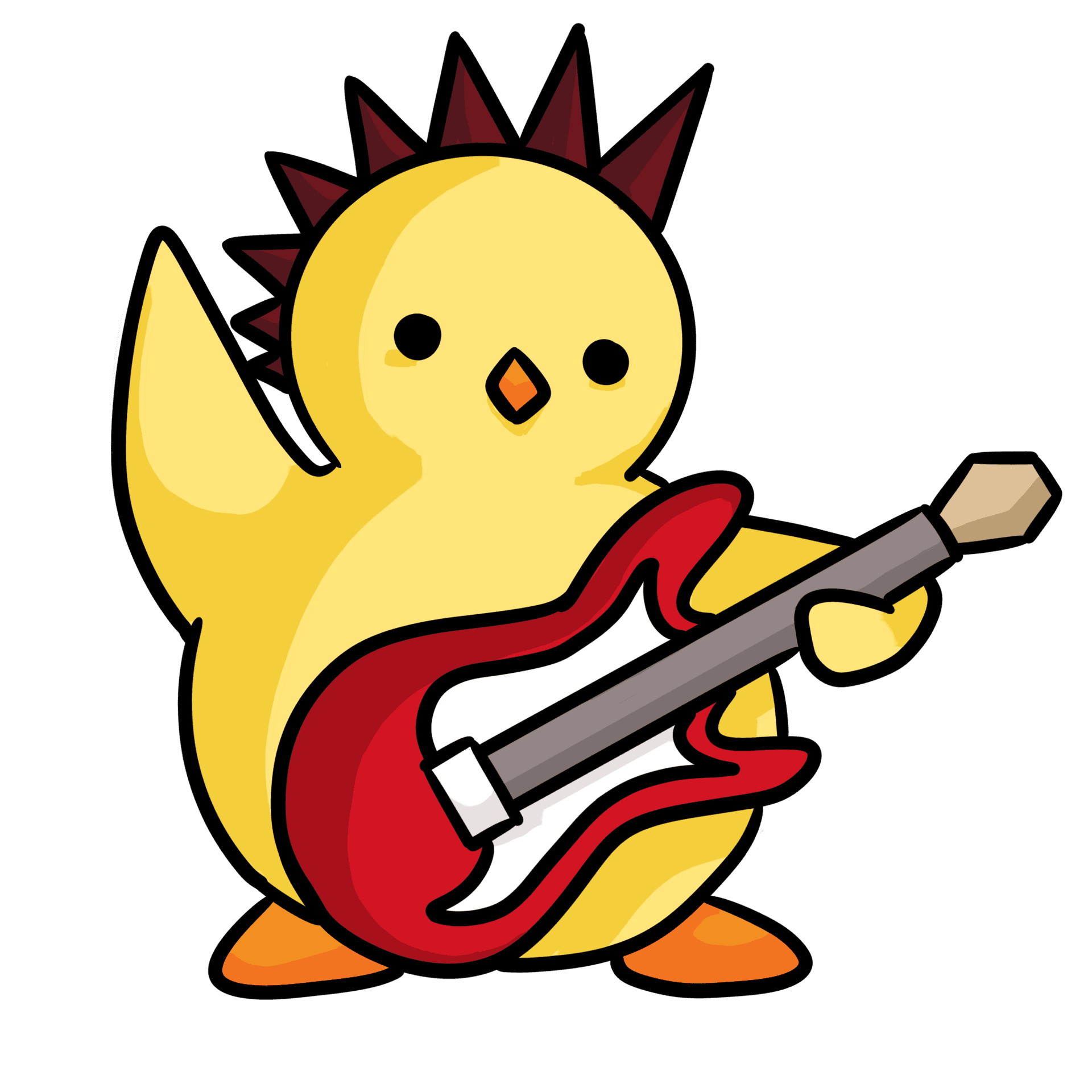 Rock chicken character holding a guitar